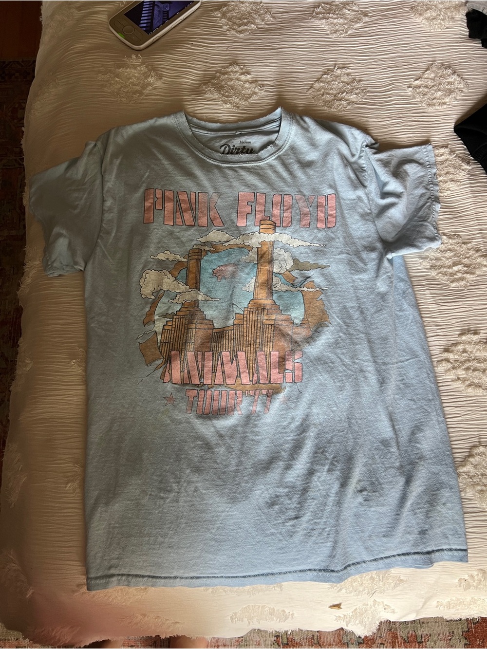 Pink Floyd Light Blue 'Animals' Graphic Band Tee with Pink Lettering